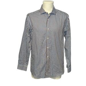 Ben Sherman Blue & Brown Gingham Check Button Down Shirt Med 15 1/2